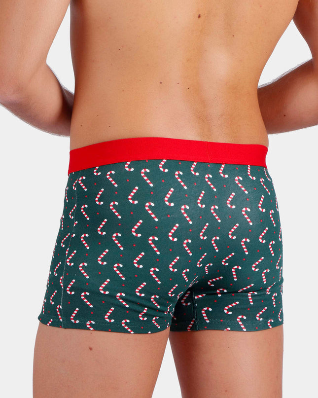 Boxer vert de Noël pour homme avec cannes de Noël + coffret cadeau