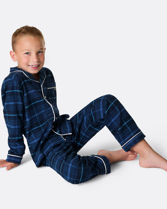 Pyjama de Noël en flanelle bleue pour enfants | Vêtement de nuit confortable pour les fêtes