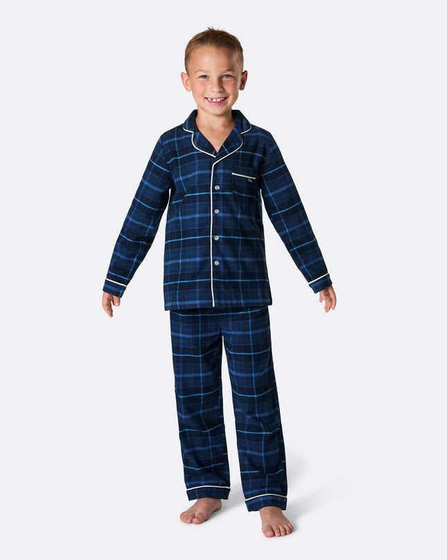 Pyjamas de Noël familiaux en flanelle bleue | Vêtements de nuit chauds pour les fêtes