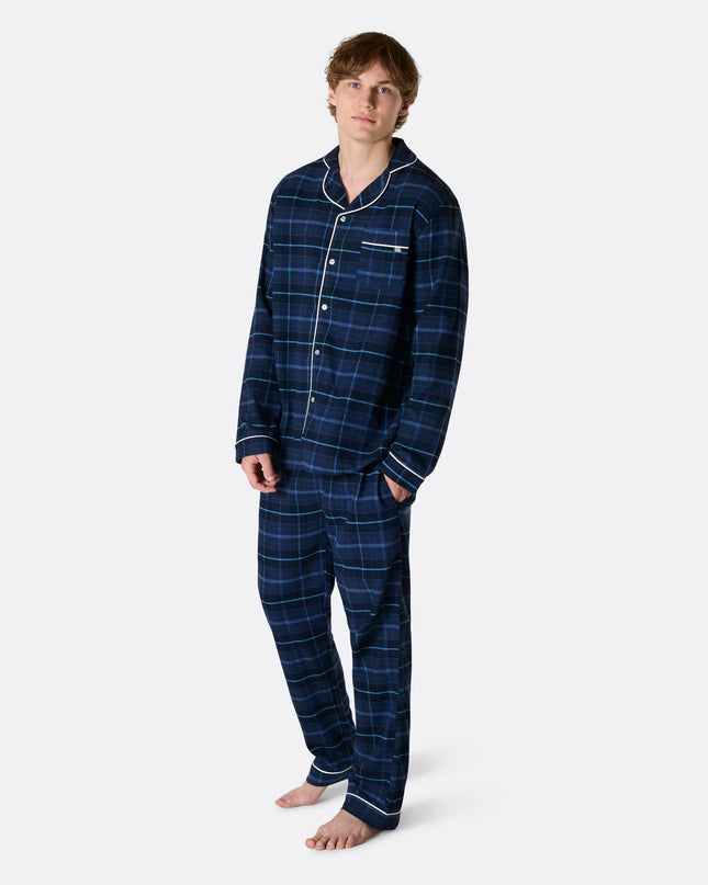 Pyjamas de Noël familiaux en flanelle bleue | Vêtements de nuit chauds pour les fêtes