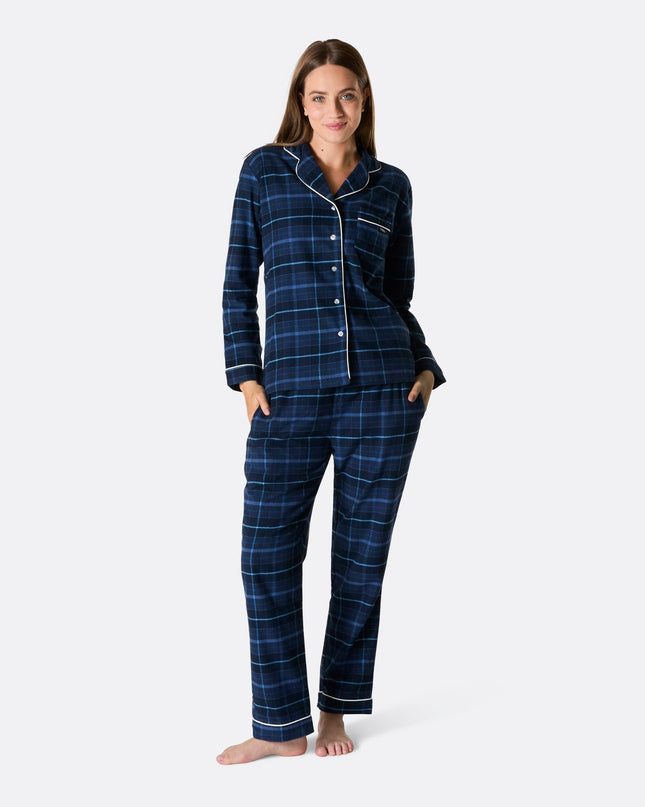 Pyjamas de Noël familiaux en flanelle bleue | Vêtements de nuit chauds pour les fêtes