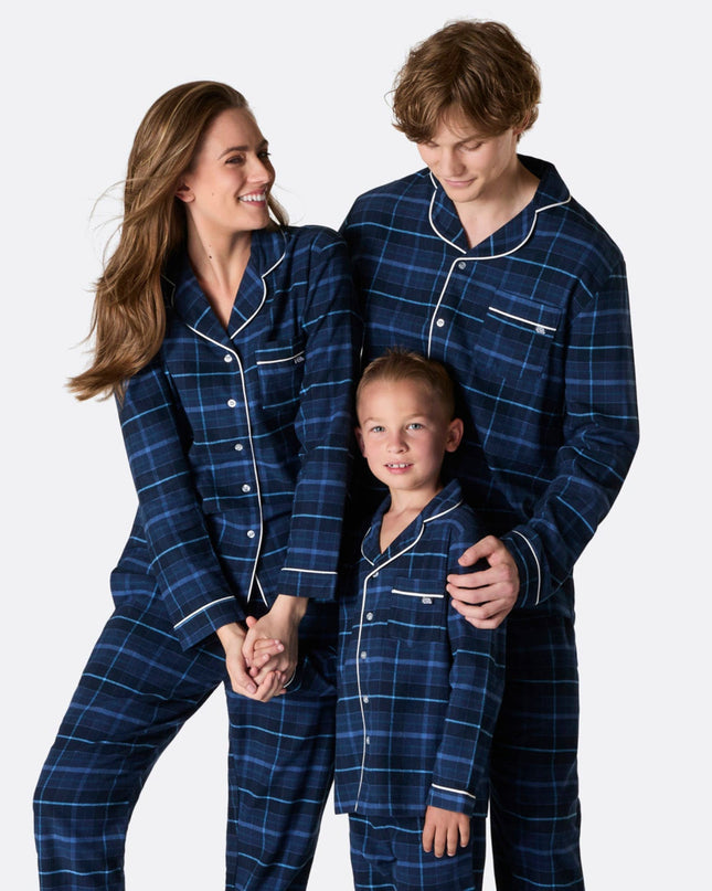 Pyjamas de Noël en flanelle bleue pour toute la famille