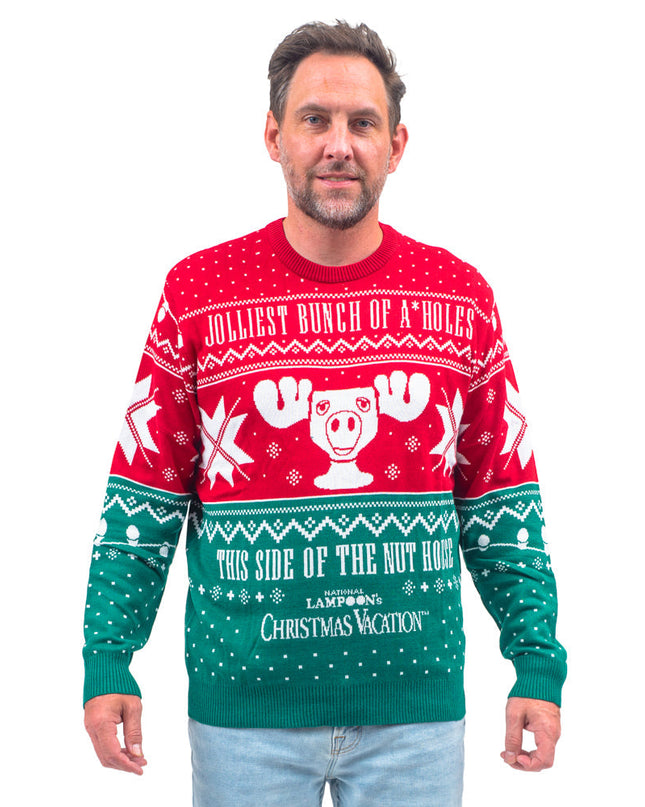 Pull de Noël moche rouge et vert « La bande des vacances de Noël »