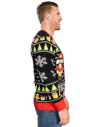 Pull de Noël moche tricoté Crack Deez Nuts Casse-Noisette Père Noël