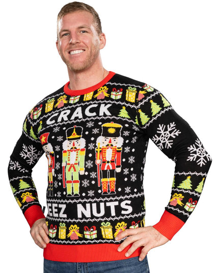 Pull de Noël moche tricoté Crack Deez Nuts Casse-Noisette Père Noël