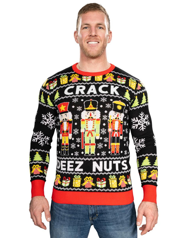 Pull de Noël moche tricoté Crack Deez Nuts Casse-Noisette Père Noël