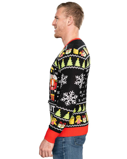 Pull de Noël moche tricoté Crack Deez Nuts Casse-Noisette Père Noël