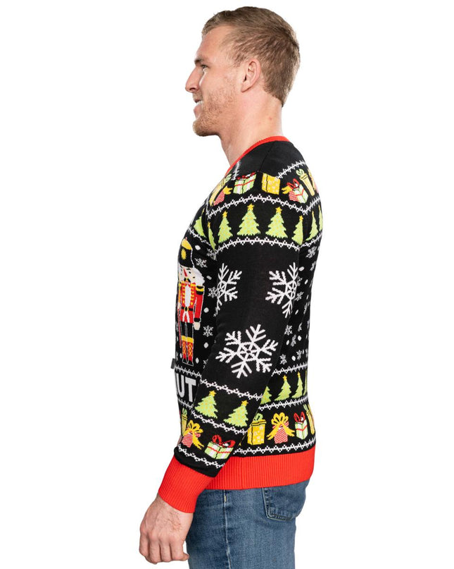 Pull de Noël moche tricoté Crack Deez Nuts Casse-Noisette Père Noël