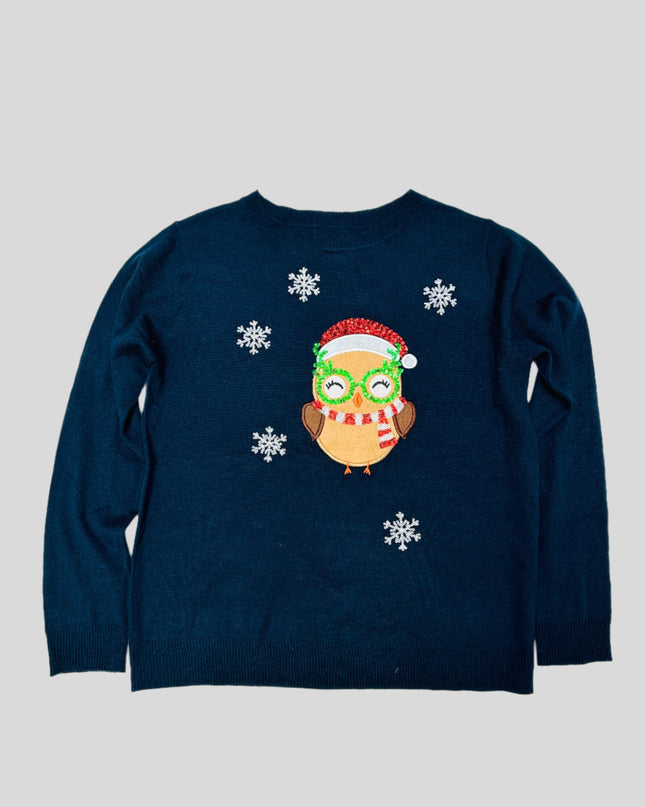 Pull de Noël vintage à paillettes hibou pour toute la famille - Vêtements de fête