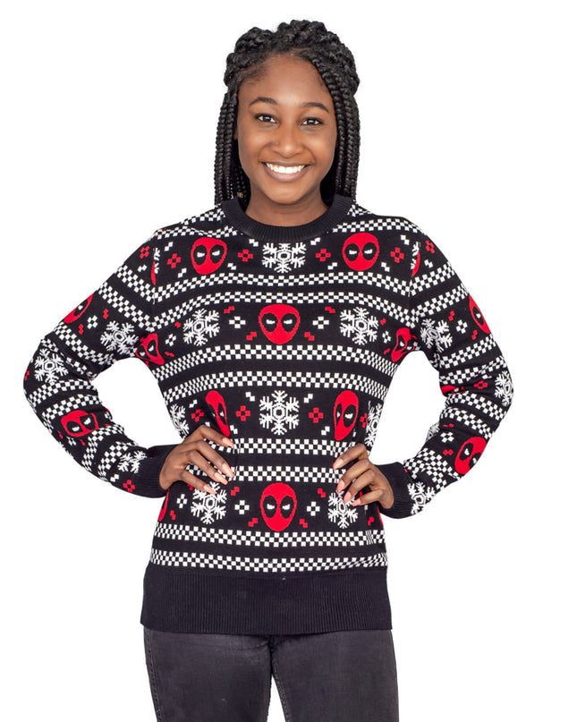 Pull moche à rayures de neige Deadpool pour femmes