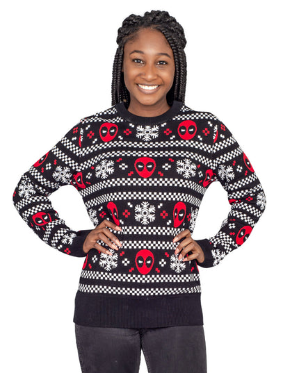 Pull moche à rayures de neige Deadpool pour femmes