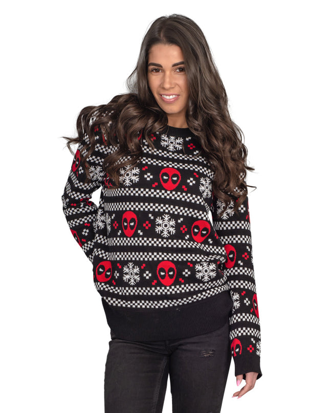 Pull moche à rayures de neige Deadpool pour femmes