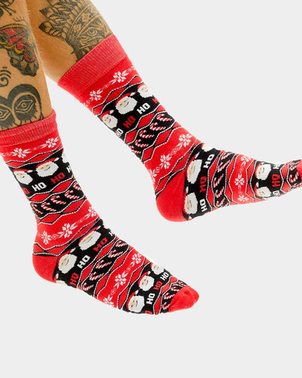 Chaussettes de Noël rouges unisexes avec motif Père Noël Ho Ho Ho