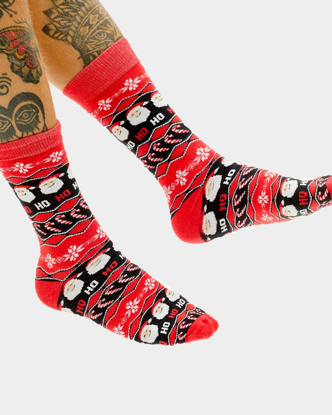 Chaussettes de Noël rouges unisexes avec motif Père Noël Ho Ho Ho