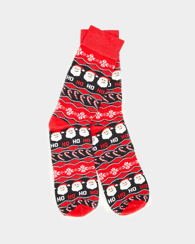 Chaussettes de Noël rouges unisexes avec motif Père Noël Ho Ho Ho
