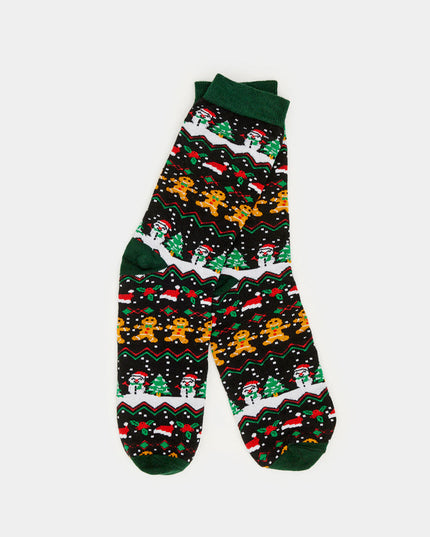 Chaussettes de Noël unisexes - Vertes à motif pain d'épice