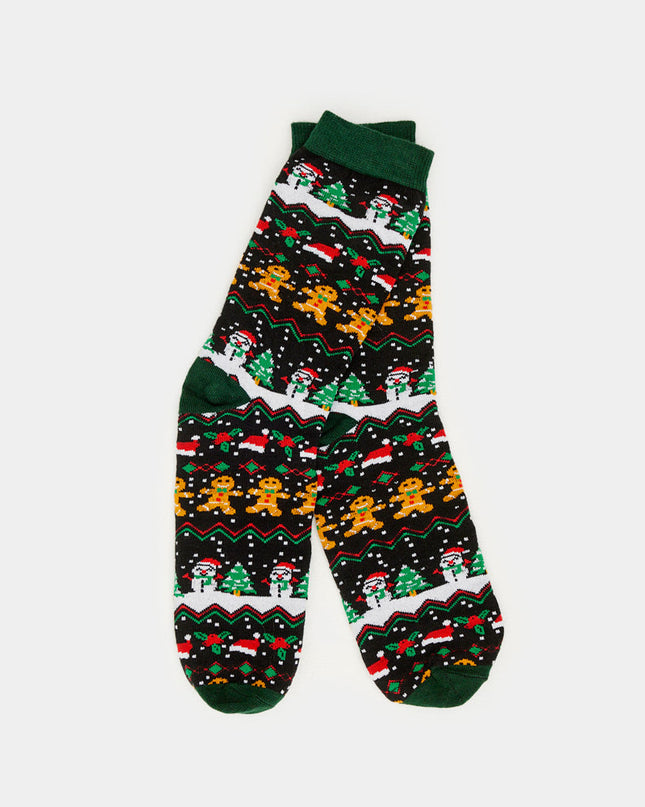 Chaussettes de Noël unisexes - Vertes à motif pain d'épice