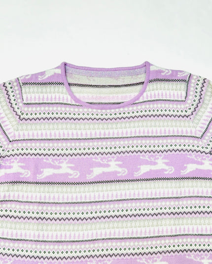 Pull de Noël vintage - Motif rennes violet