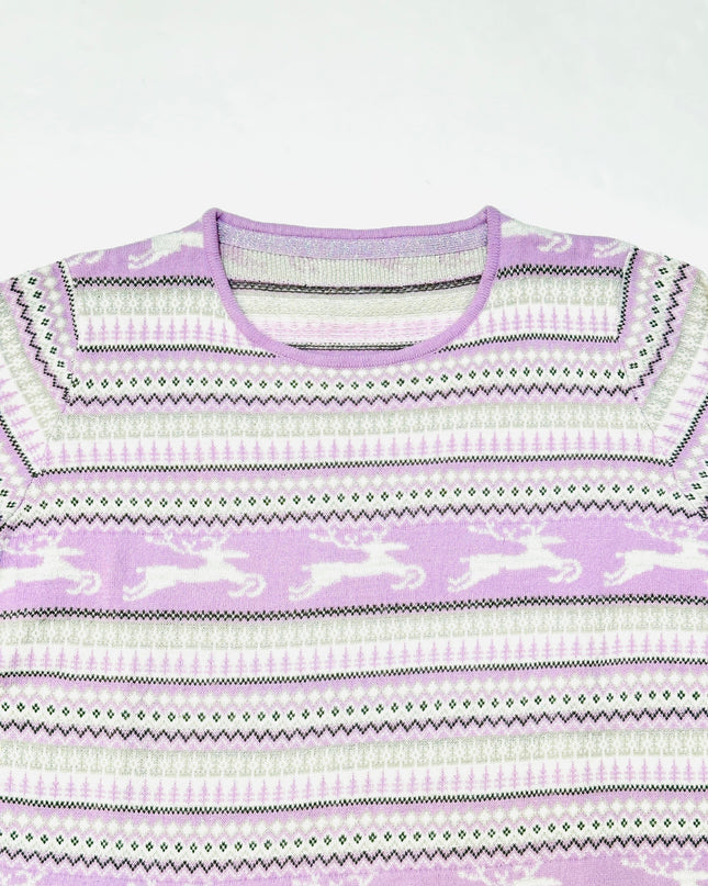 Pull de Noël vintage - Motif rennes violet