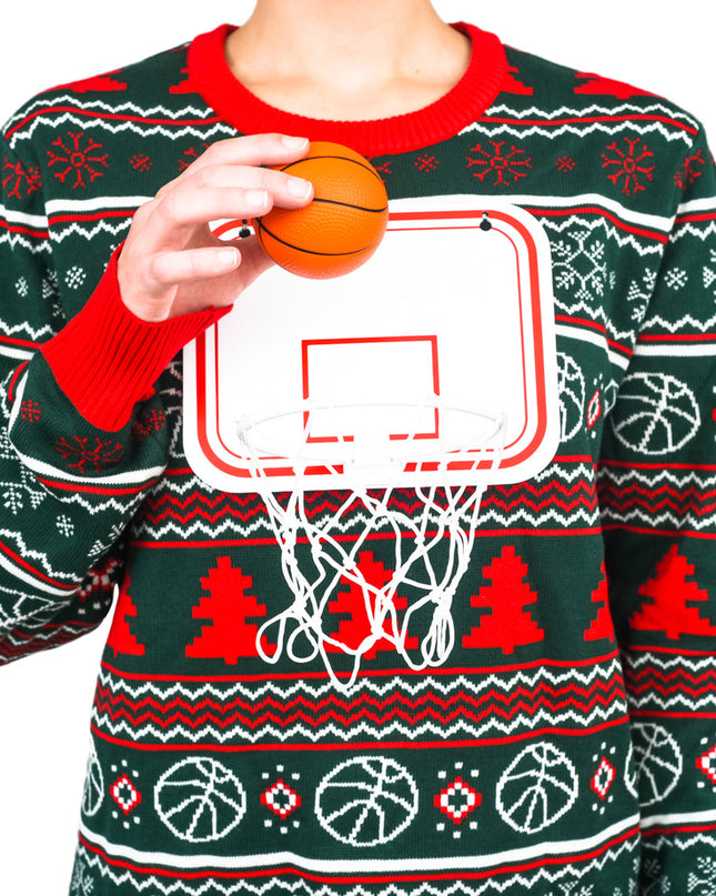 Pull de Noël moche en 3D avec filet de basket