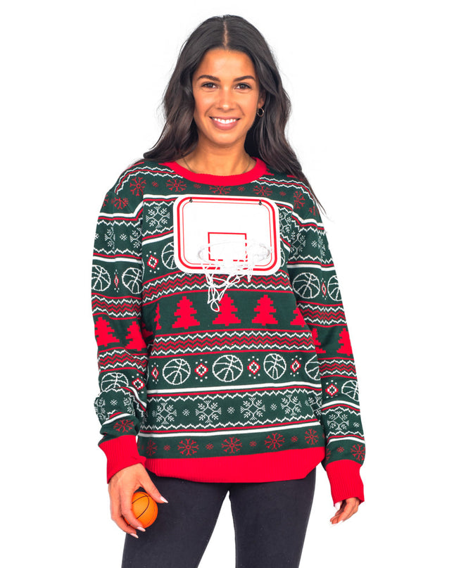Pull de Noël moche en 3D avec filet de basket
