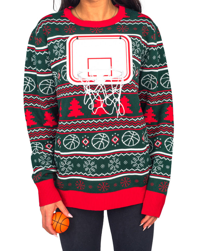Pull de Noël moche en 3D avec filet de basket