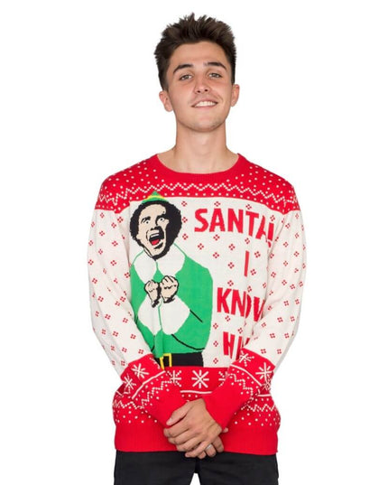 Pull de Noël moche « Elfe copain Père Noël je le connais »