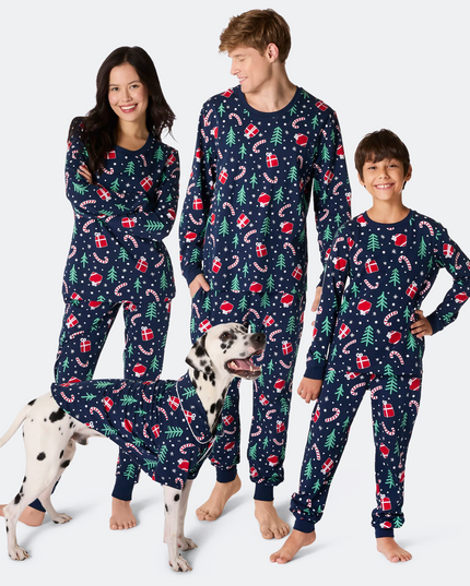 Pyjamas de Noël à motifs bleus pour toute la famille