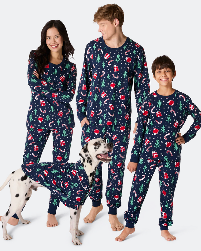 Pyjamas de Noël à motifs bleus pour toute la famille