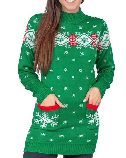 Robe pull de Noël moche pour femme à motif flocons de neige festifs