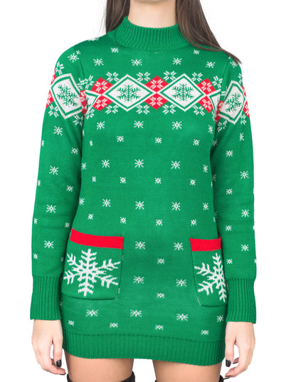 Robe pull de Noël moche pour femme à motif flocons de neige festifs