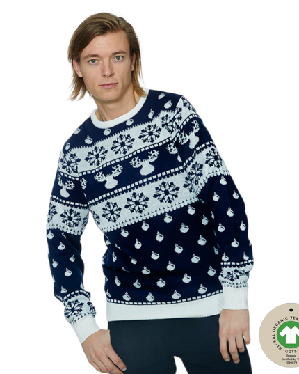 Pull de Noël bleu classique pour homme