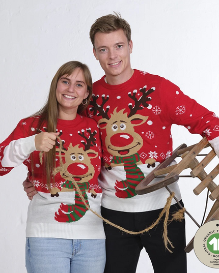 Rudolph avec son pull de Noël à écharpe