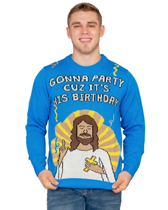 On va faire la fête parce que c'est son anniversaire ! Pull moche Jésus