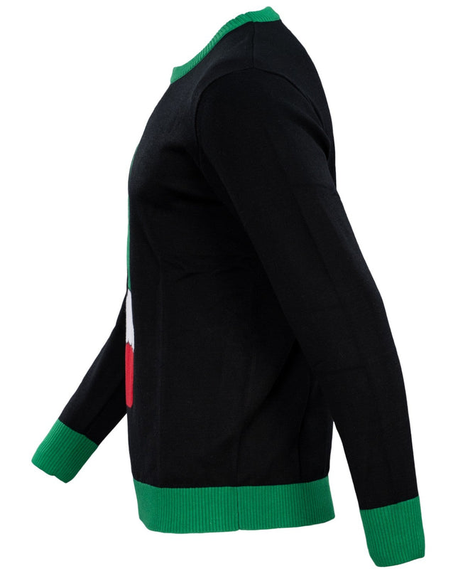 Pull moche unisexe avec monstre de dessin animé vert faisant un doigt d'honneur