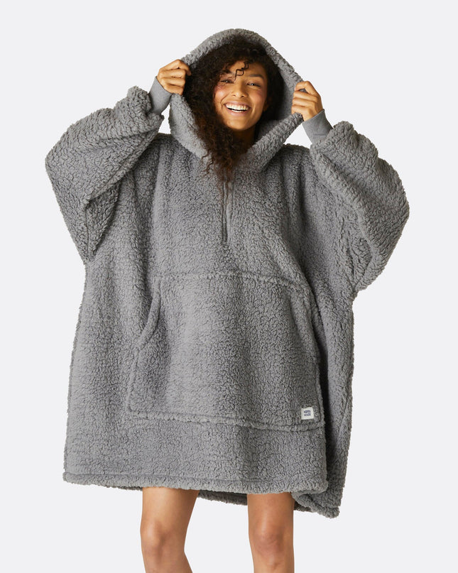 Sweat à capuche HappyHoodie gris sherpa pour adultes - Confort best-seller