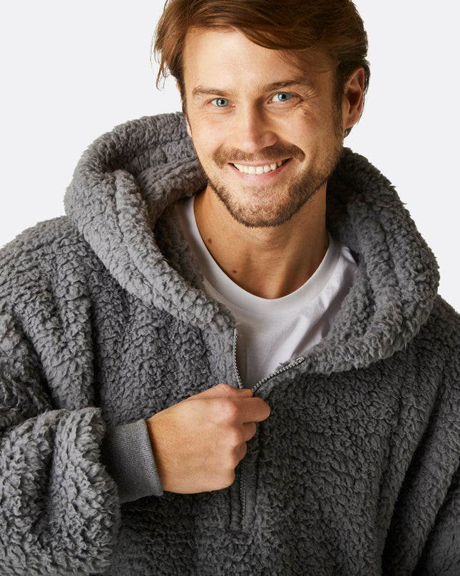 Sweat à capuche HappyHoodie gris sherpa pour adultes - Confort best-seller