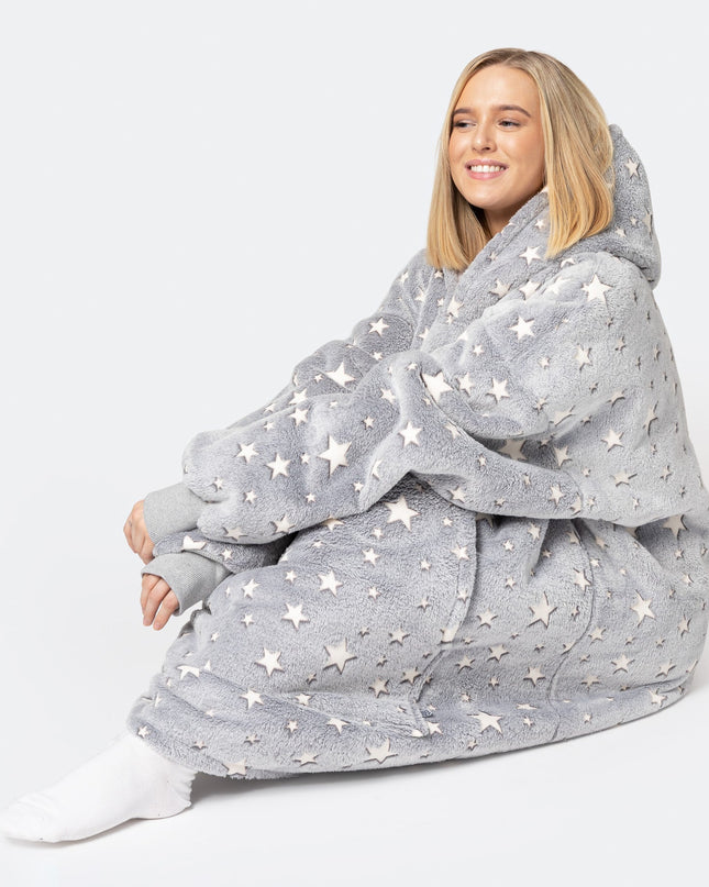 Sweat à capuche HappyHoodie Gris Étoiles pour Adultes - Vêtements d'intérieur tendance