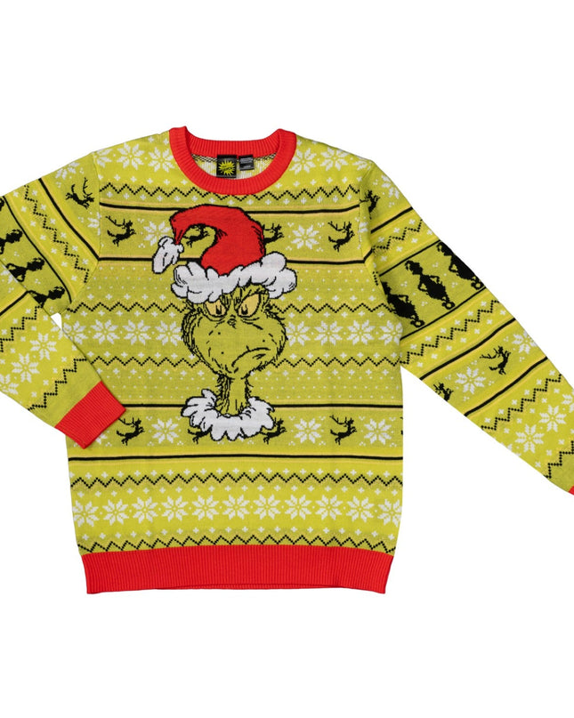 Pull de Noël moche pour adulte avec bonnet de Père Noël Grinch