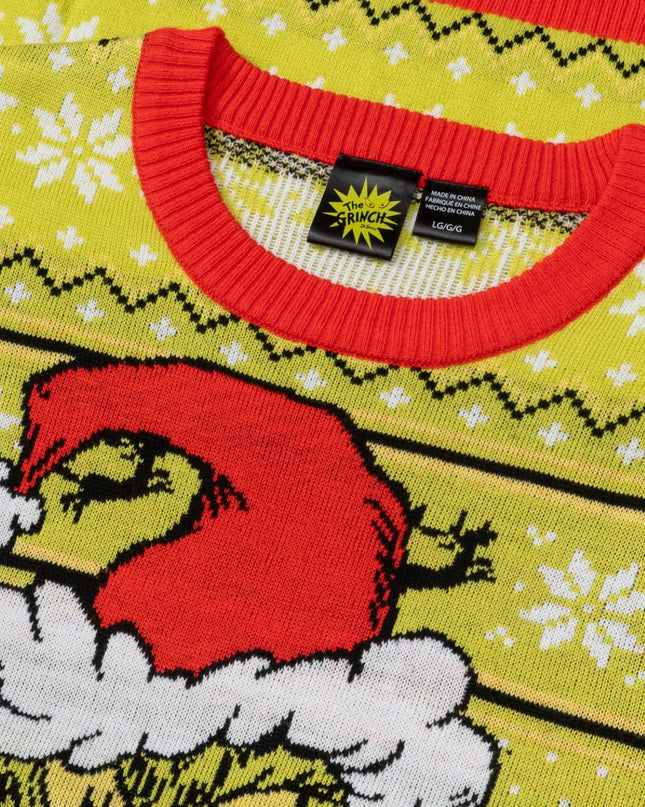 Pull de Noël moche pour adulte avec bonnet de Père Noël Grinch