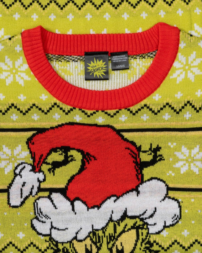 Pull de Noël moche pour adulte avec bonnet de Père Noël Grinch