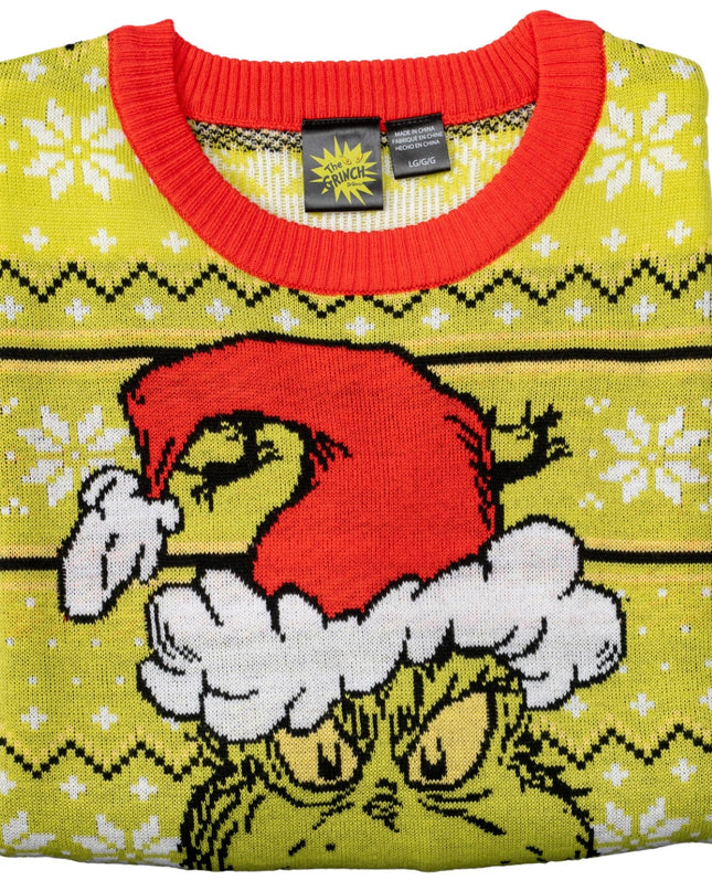 Pull de Noël moche pour adulte avec bonnet de Père Noël Grinch