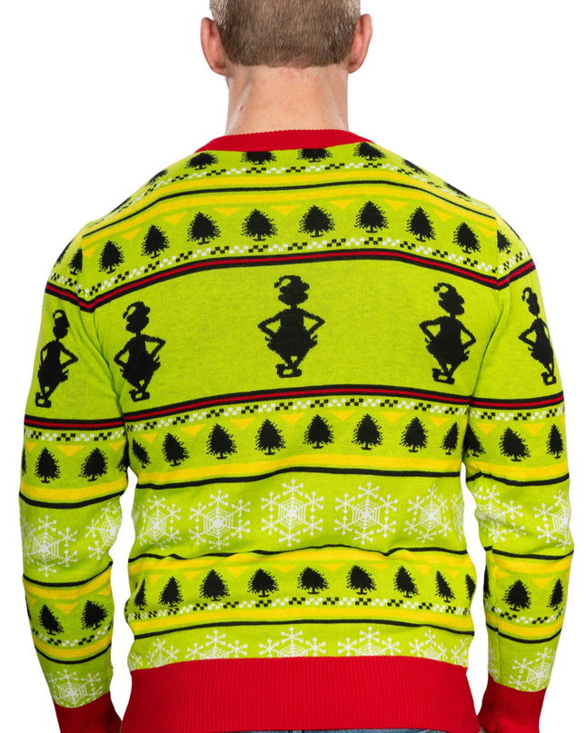 Couronne de Noël avec bonnet de Père Noël et tête de Grinch