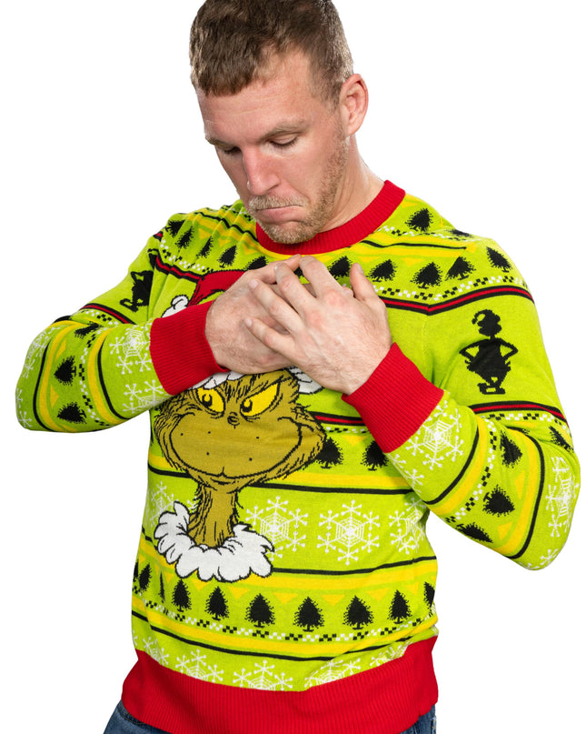 Couronne de Noël avec bonnet de Père Noël et tête de Grinch