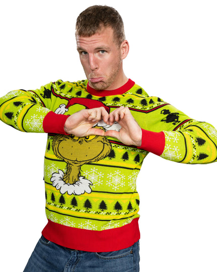 Couronne de Noël avec bonnet de Père Noël et tête de Grinch