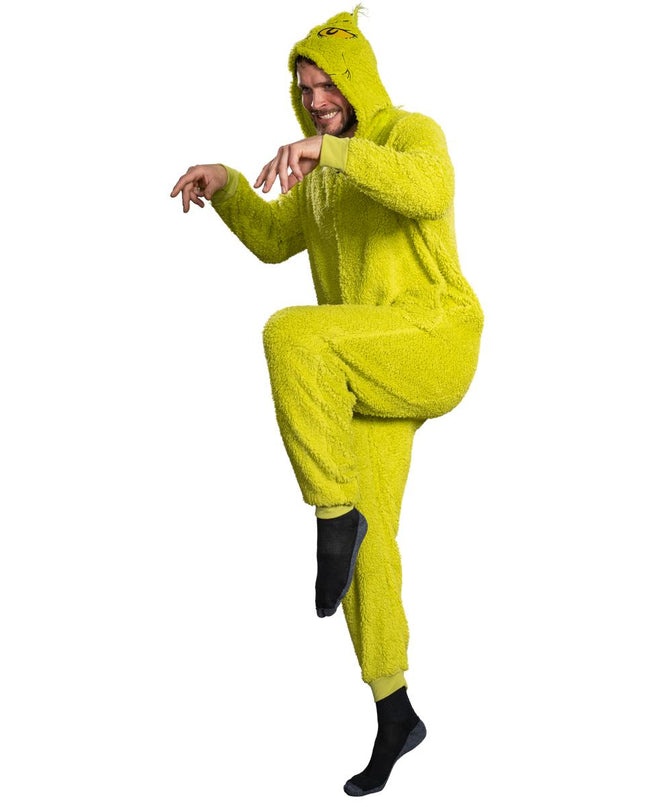 Combinaison en sherpa Grinch avec fermeture éclair sur la tête