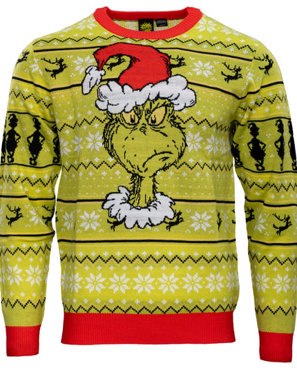 Pull de Noël moche pour adulte avec bonnet de Père Noël Grinch