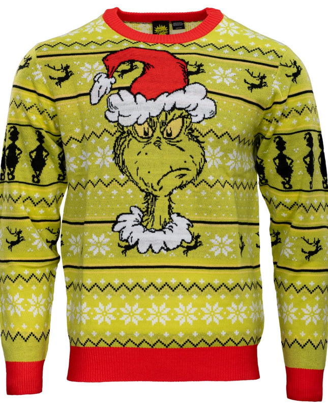 Pull de Noël moche pour adulte avec bonnet de Père Noël Grinch
