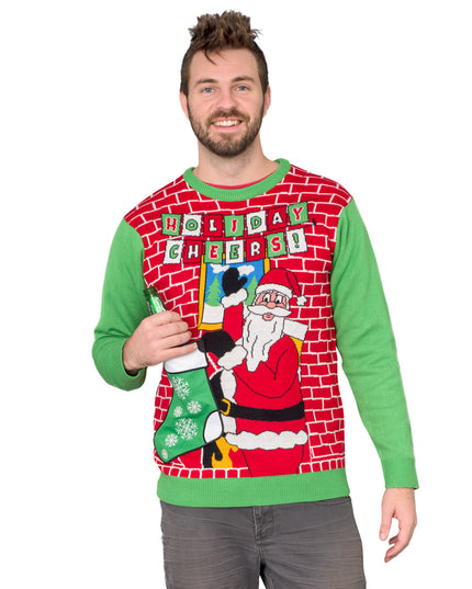 Joyeux Noël ! Le Père Noël avec son porte-bière et son pull de Noël moche