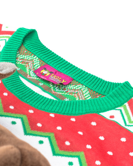 Pull de Noël moche animé en 3D avec un renne qui chevauche un renne